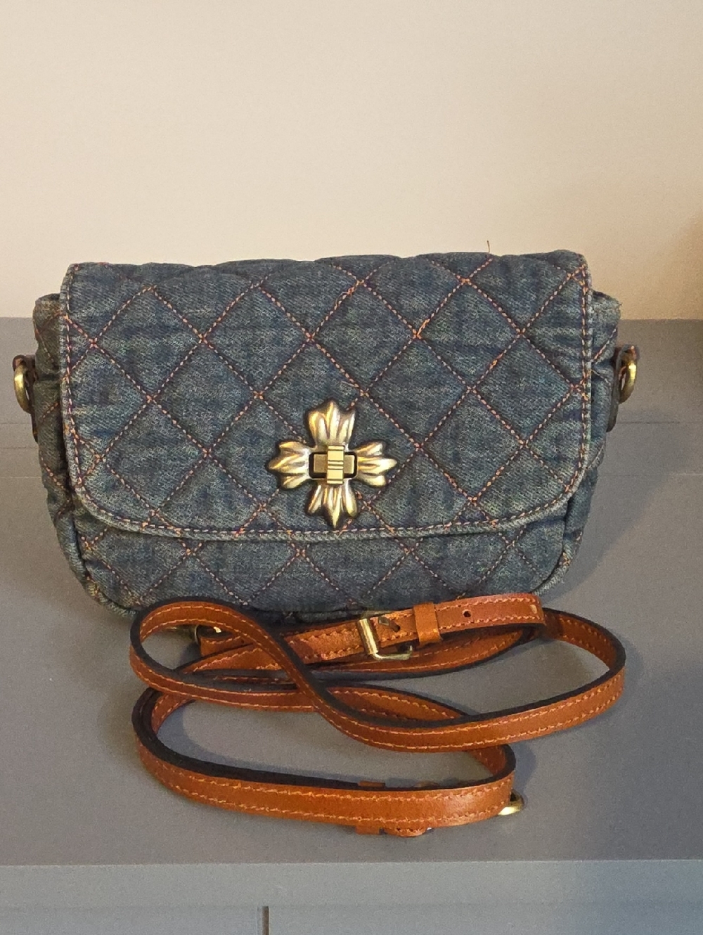 Patricia Nash Quilted Denim Crossbody Bag with Floral Turn-Lock - Picture 2 of 14
